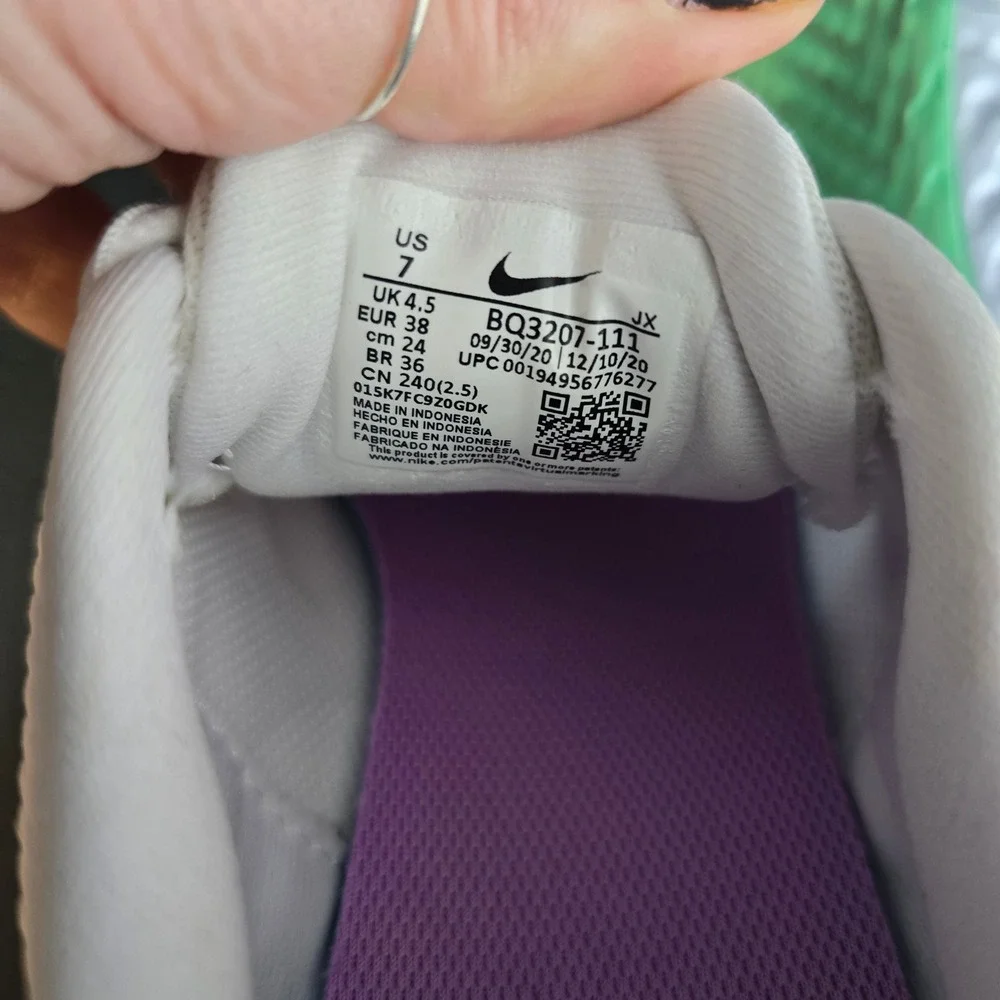 Nike Revolution 5 Running Shoes White Purple Green Womens Size‎ 7